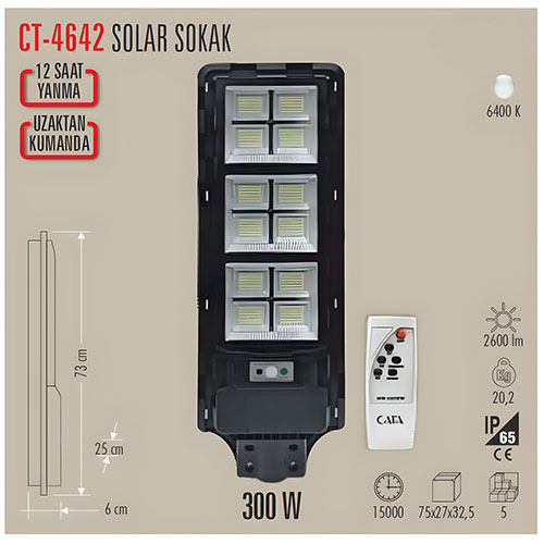 Cata Ct-4642 300W Solar Sokak Armatürü Beyaz